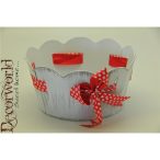 Kaspó masnival pöttyös bádog 25x20x9cm fehér-piros