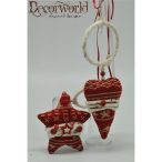 Szív ablakdísz akasztós szövet piros-fehér 5,5x8x3cm