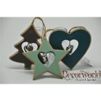 Szív dísz akasztós szövet kék-barna 9x11cm