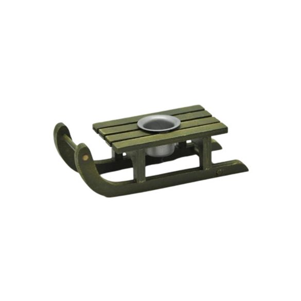 Gyertyatartó szánkó fa 13x5x4,5cm - Sötétzöld