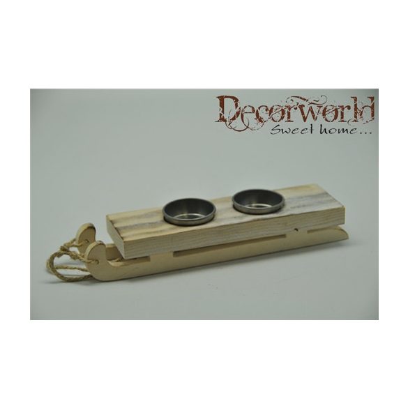 Gyertyatartó szánkó fa 6x35x4 cm - Natúr-ezüst