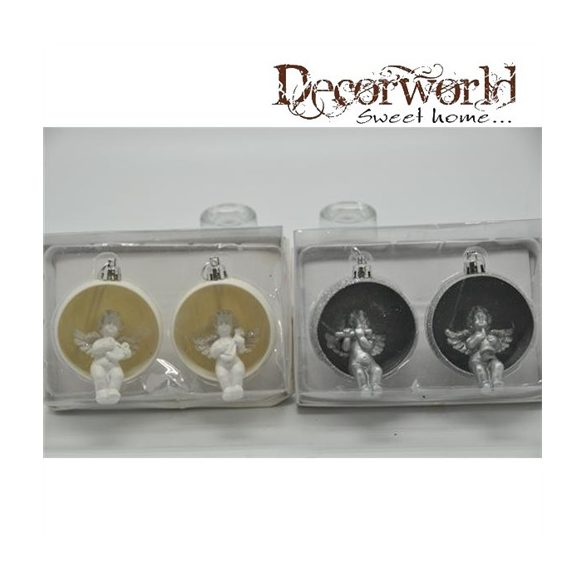 Angyal félgömbben dísz akasztós műanyag 14,5x9,5x5,5cm fehér-ezüst 2féle s/2