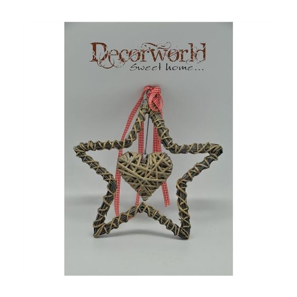 Csillag csengővel dísz akasztós fa közepes natúr