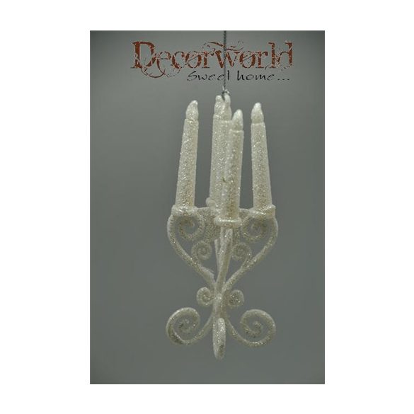 Gyertya csillogó akasztós műanyag 14cm fehér