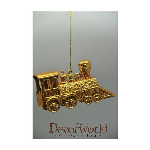 Mozdony csillogó akasztós  műa. 11,5x6,5cm arany