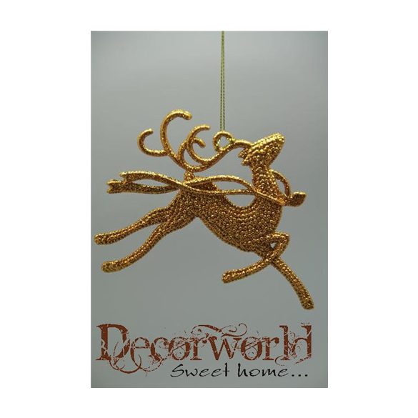 Rénszarvas csillogó akasztós műanyag 14,5x12cm arany