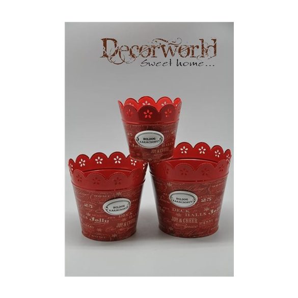 Kaspó karácsonyi mintával kerek bádog fém 17x15,5cm S/3