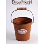 Kaspó füllel kerek fém 13x13cm - Barna