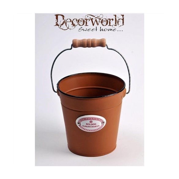 Kaspó füllel kerek fém 13x13cm - Barna