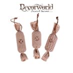 Szaloncukor dísz akasztós textil 4x16cm natúr 3 féle