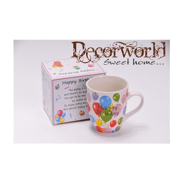 Bögre Happy Birthday felirattal porcelán 8,9x11cm - Színes