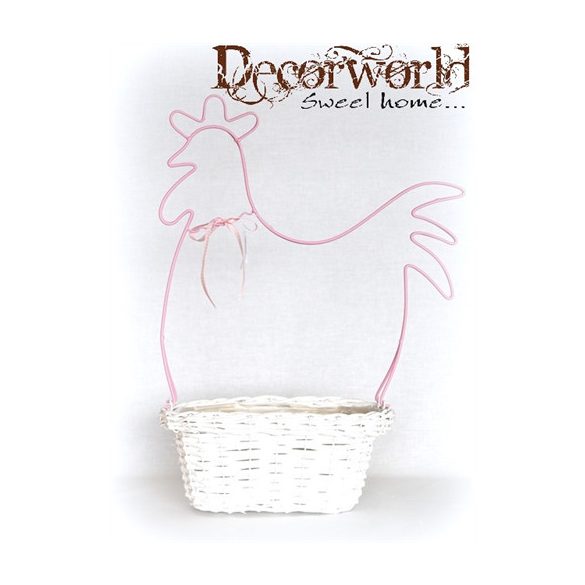 Kaspó tyúk fém dísszel fém 41x18x54cm szürke-rózsaszín