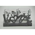   Mécsestartó "Love" fa üveggel 16x9x8,5cm - Szürke