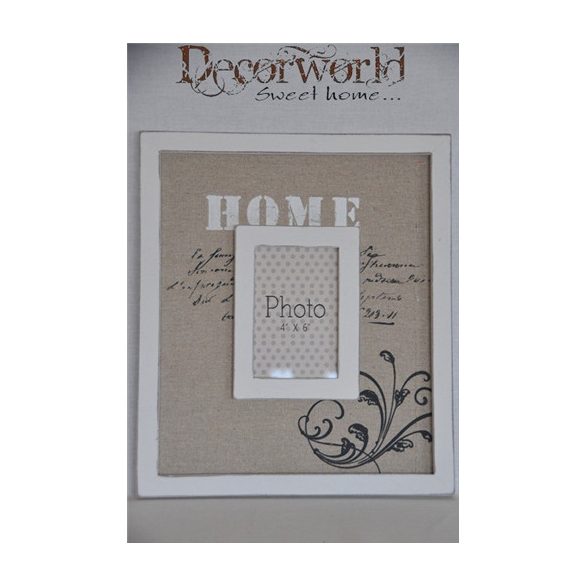 Fényképtartó "Home" felirattal fa natúr-krém