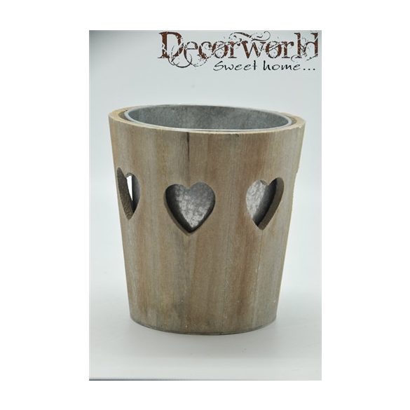 Kaspó szíves bádog tartóval 15x15x12,5cm szürke