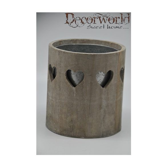 Kaspó fém tartóval szíves fa 17x15,5x17 cm - Szürke