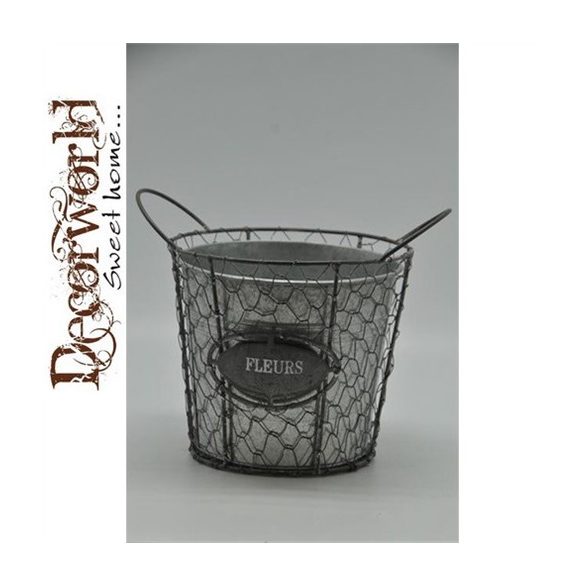 Kaspó drót kosárban fém 17,5x7,5x15,5cm szürke