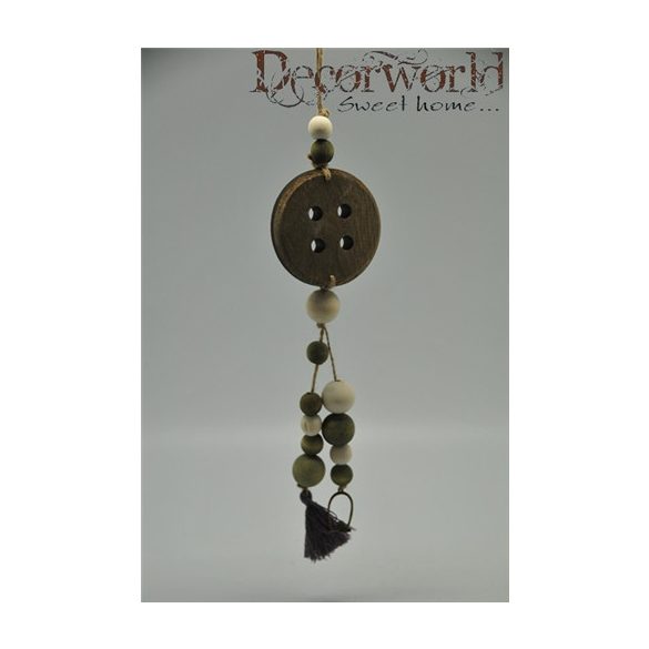 Dísz akasztós gomb, golyók fa 31cm natúr