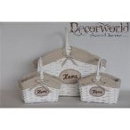 Kosár füles szögletes fonott szürke, fehér 44x31x28cm