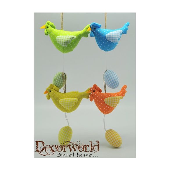 Tyúk pöttyös tojással textil 18x14cm - 4féle