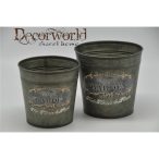 Kaspó kerek felirattal fém 14cm szürke nagy