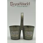   Kaspó kerek füllel felirattal fém 23x11,5x11-23,5cm szürke