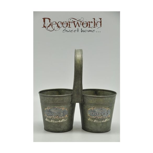 Kaspó kerek füllel felirattal fém 23x11,5x11-23,5cm szürke