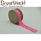 Szalag pillangó mintás textil 7x7x4,3cm x 3m - Rózsaszín