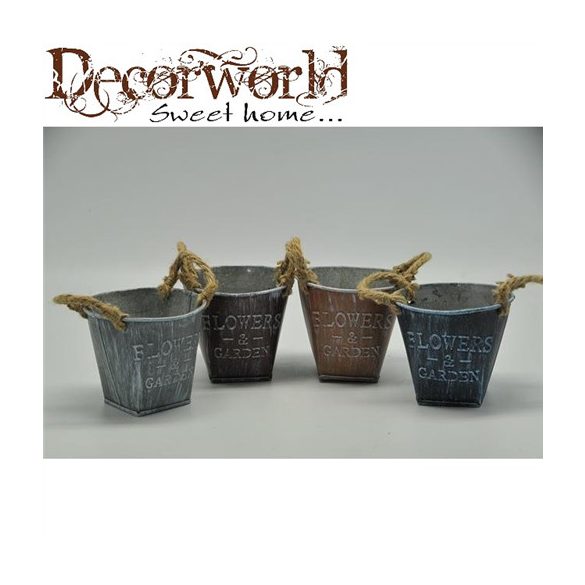 Kaspó bádog spárga füllel kerek fém 19x14,5x12x12cm barna, v.barna, szürke,