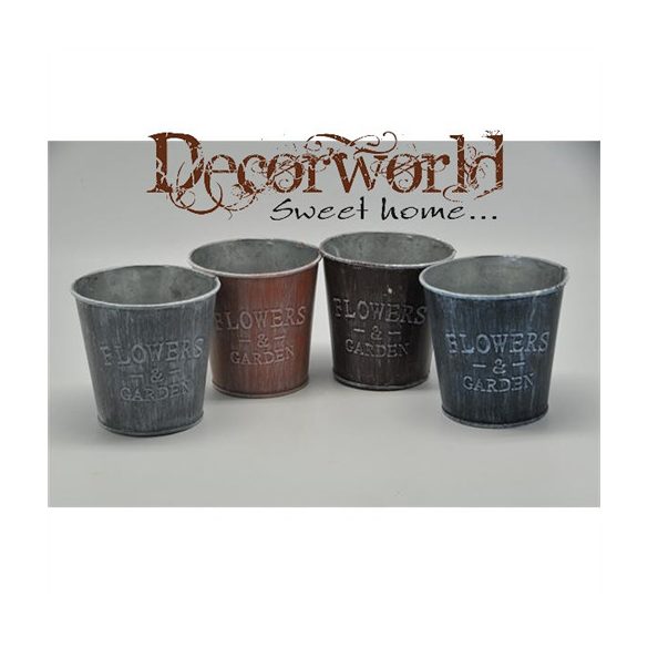 Kaspó bádog kerek fém 13,5x13x9,7cm barna, világos barna, szürke, sötét szürke 4 féle