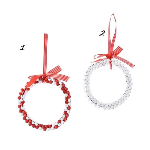 Kerek dísz fém 10cm - Piros/fehér 2 féle