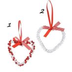 Szív dísz fém akasztós 10cm - Piros/Fehér 2 féle