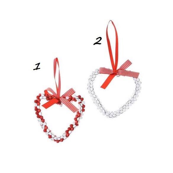 Szív dísz fém akasztós 10cm - Piros/Fehér 2 féle