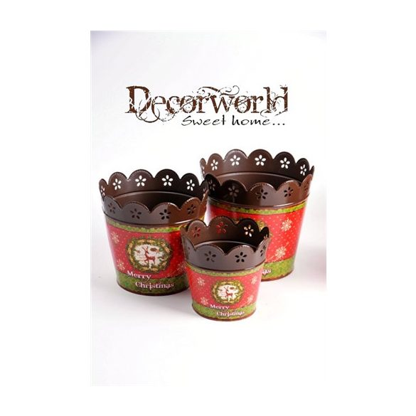 Kaspó kerek fém 17x15 - Zöld-piros