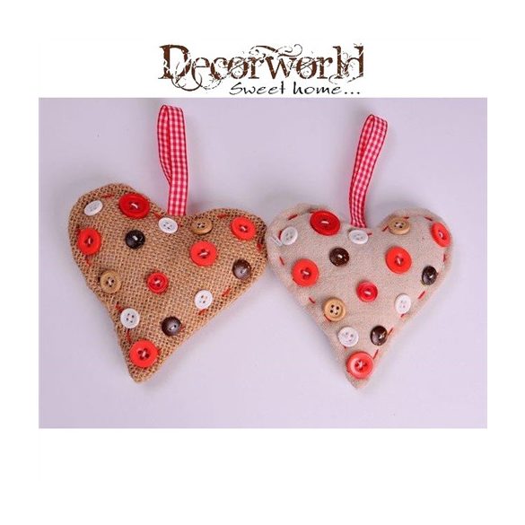 Szív textil 11,5x11cm natúr 2 féle