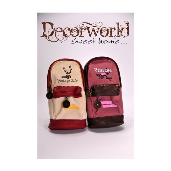 Tolltartó hátizsák alalkú Vintage mintás textil krém-piros, szürke 2 féle