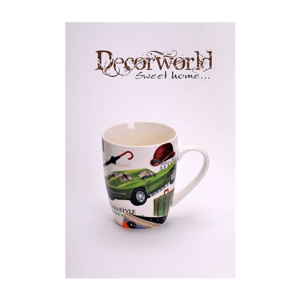 Bögre autós mintás dobozban porcelán színes 3 féle