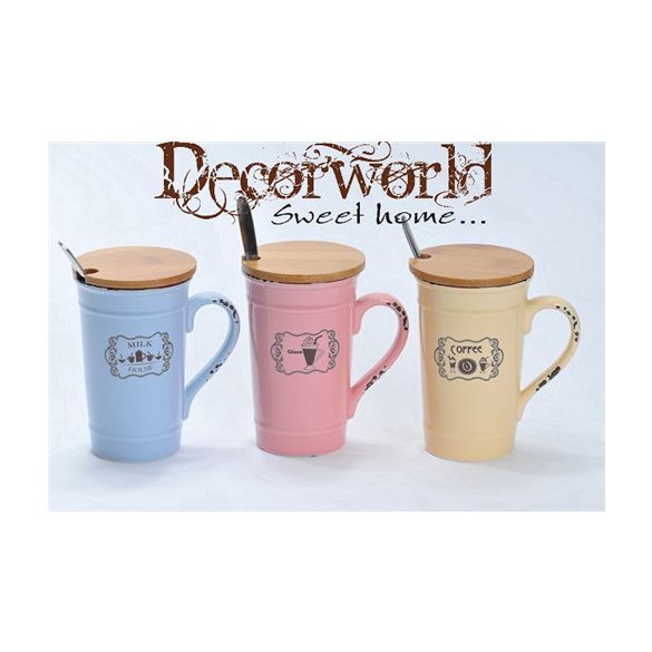 Bögre Vitnage mintás fa tetővel porcelán színes többféle