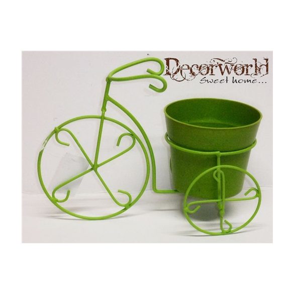 Kaspó tricikli fém 26x12,5x17cm zöld