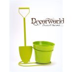 Kaspó ásóval fém 21x14x34cm - Zöld