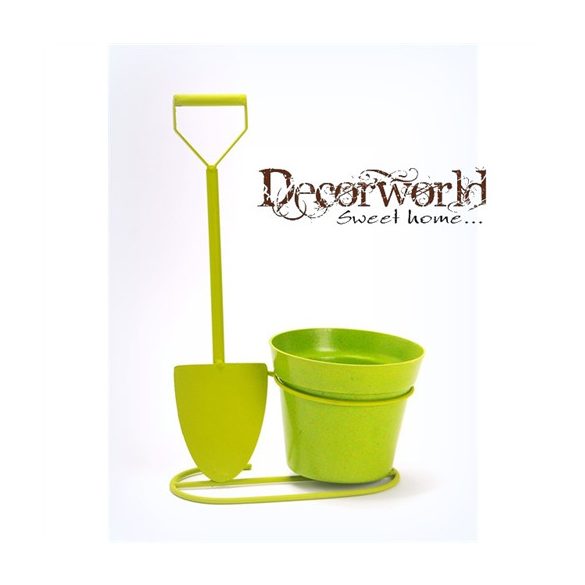 Kaspó ásóval fém 21x14x34cm - Zöld