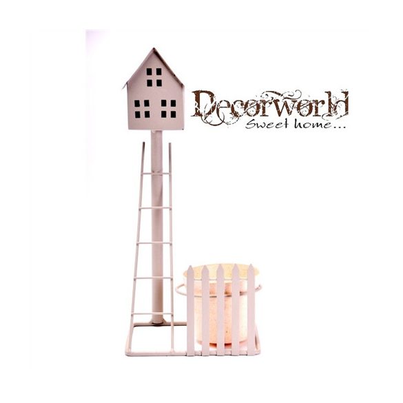 Házikó kaspóval fém 20x14x40cm