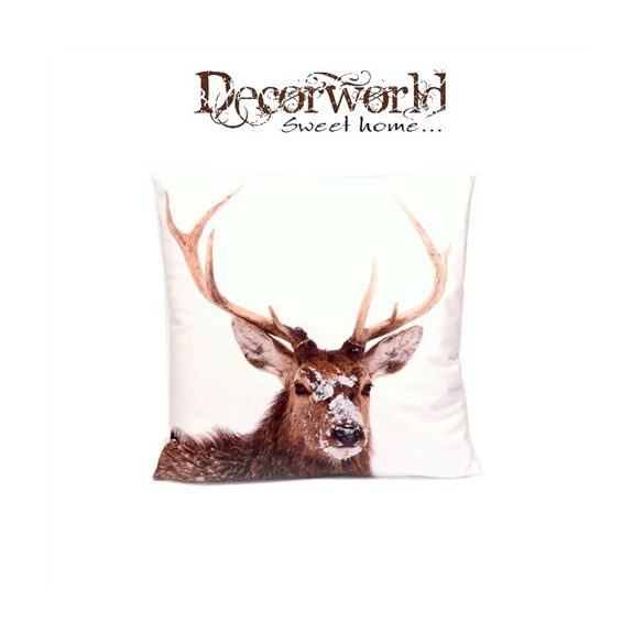 Párna szarvas mintás textil 45x45cm fehér
