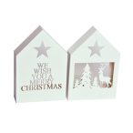 Házikó LED világítással fa 18x6,3x27cm fehér