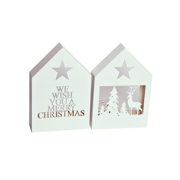 Házikó LED világítással fa 18x6,3x27cm fehér