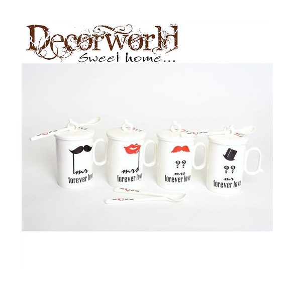 Bögre bajusz-cilinder kanállal porcelán 4 féle