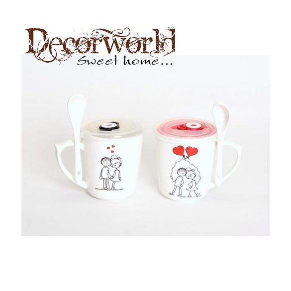 Bögre fiú-lány kanállal porcelán S/2