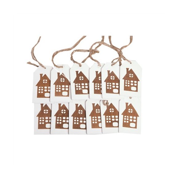 Akasztós dísz házikó fa 8x5cm fehér S/12