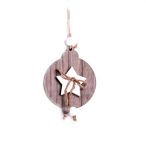 Akasztós dísz kerek csillaggal fa 30x9cm szürke-fehér