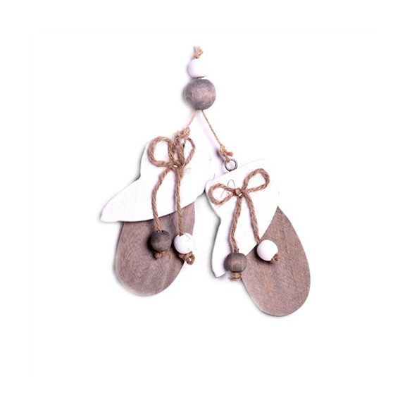 Akasztós dísz kesztyű fa 30x12cm szürke-fehér